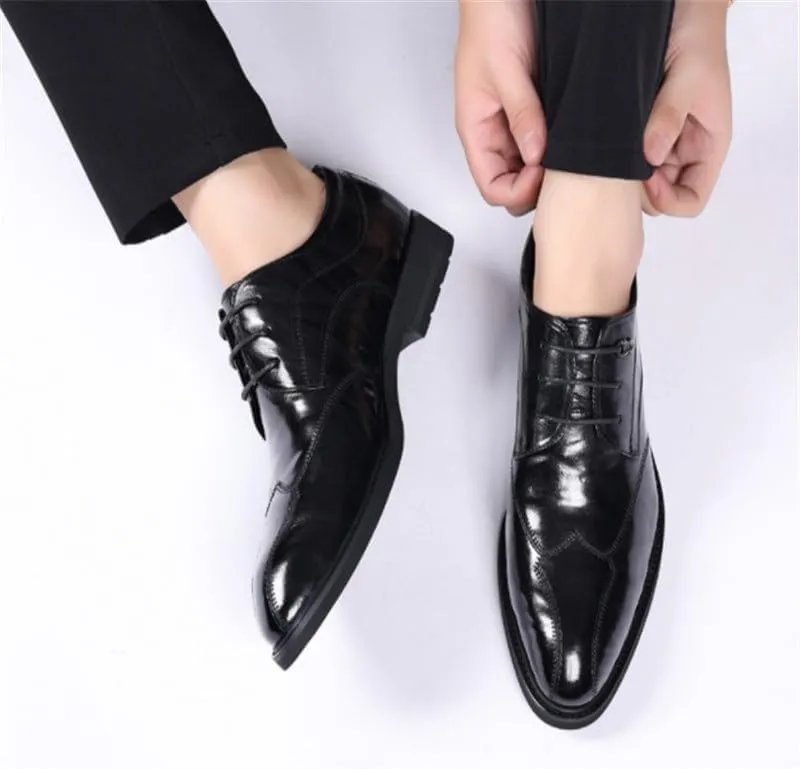 Formal Wear Leather Shoes Men Business Casual Soft Sole Pointed Toe Anti-Slip Wear-Resistant Comfortable Rubber Soft Sole Men's Driving Flats