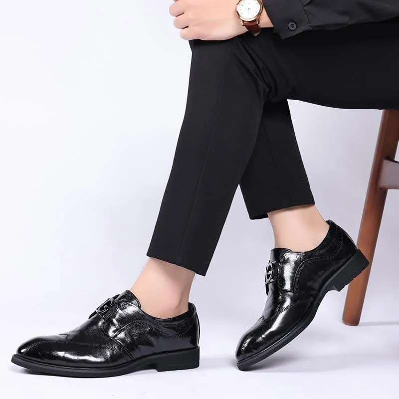Formal Wear Leather Shoes Men Business Casual Soft Sole Pointed Toe Anti-Slip Wear-Resistant Comfortable Rubber Soft Sole Men's Driving Flats