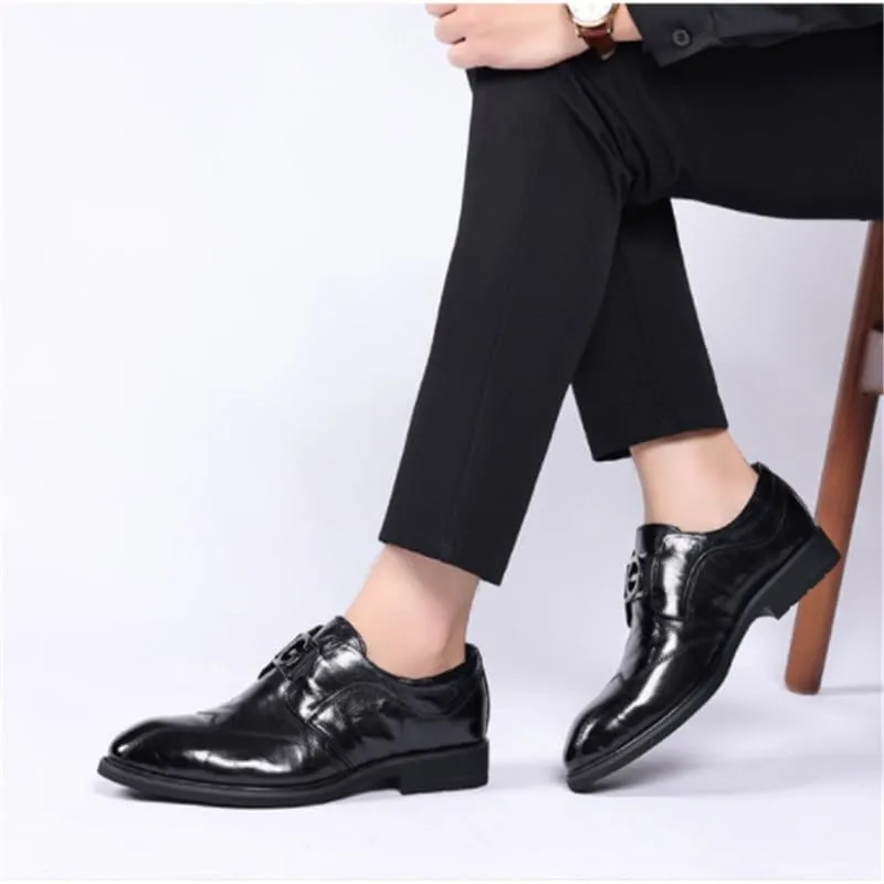 Formal Wear Leather Shoes Men Business Casual Soft Sole Pointed Toe Anti-Slip Wear-Resistant Comfortable Rubber Soft Sole Men's Driving Flats
