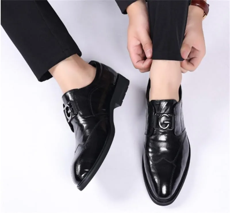 Formal Wear Leather Shoes Men Business Casual Soft Sole Pointed Toe Anti-Slip Wear-Resistant Comfortable Rubber Soft Sole Men's Driving Flats