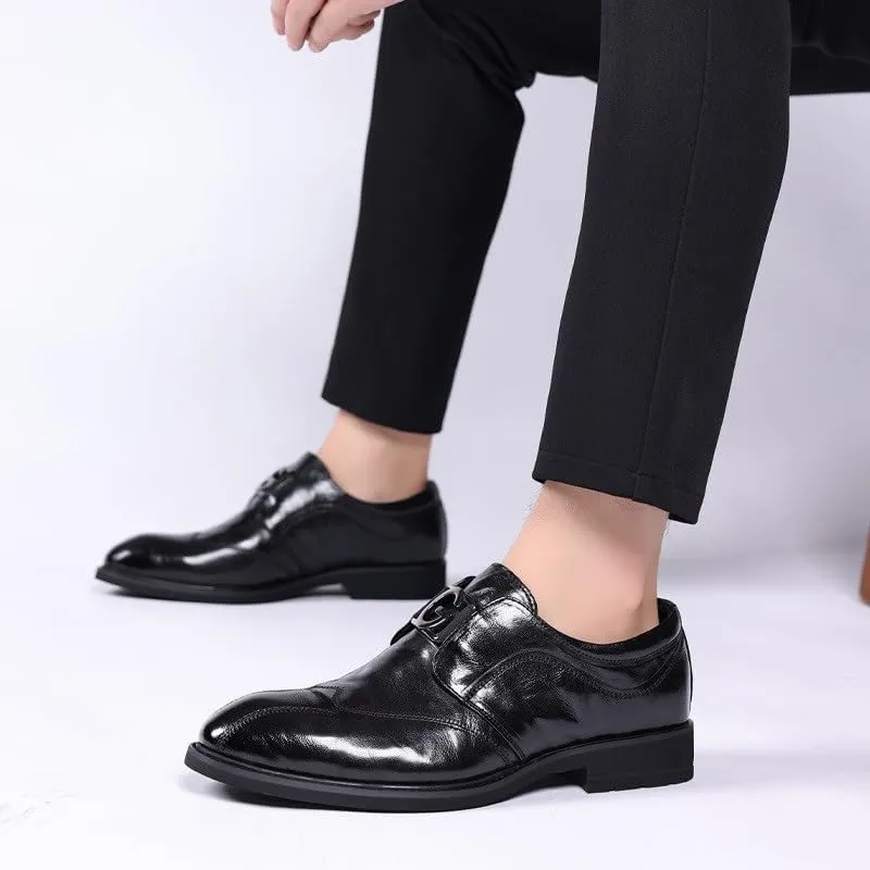 Formal Wear Leather Shoes Men Business Casual Soft Sole Pointed Toe Anti-Slip Wear-Resistant Comfortable Rubber Soft Sole Men's Driving Flats