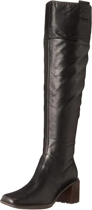 Franco Sarto Forla Black Leather Fashion Zipper Block Heel Knee High Boots