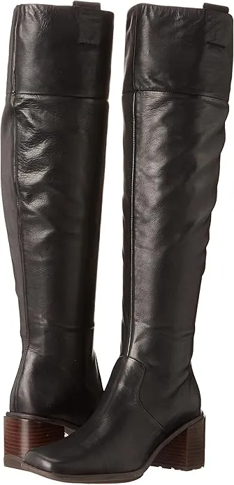 Franco Sarto Forla Black Leather Fashion Zipper Block Heel Knee High Boots