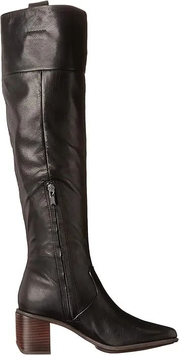 Franco Sarto Forla Black Leather Fashion Zipper Block Heel Knee High Boots