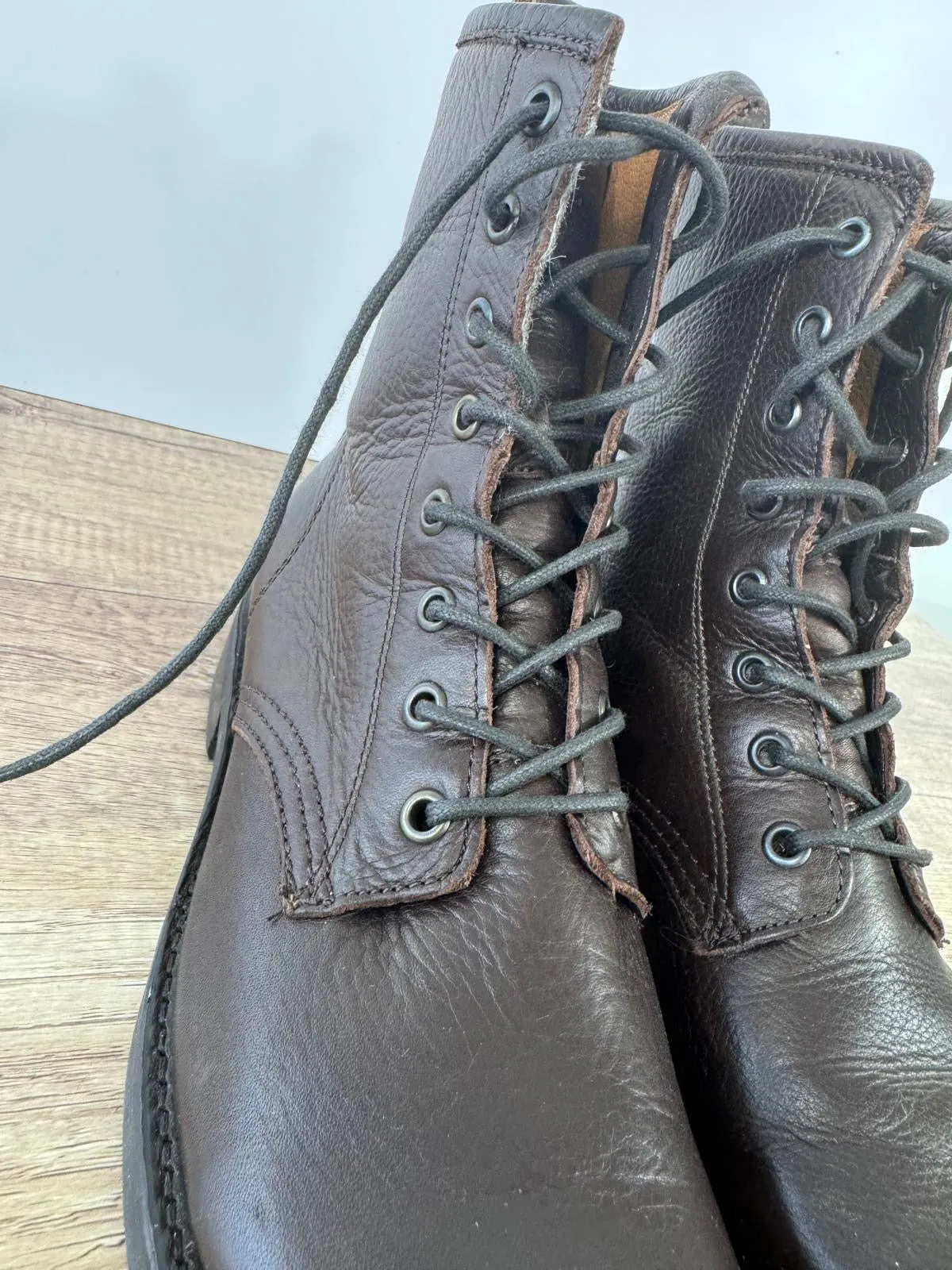 FRYE VERONICA COMBAT LEATHER BOOTS