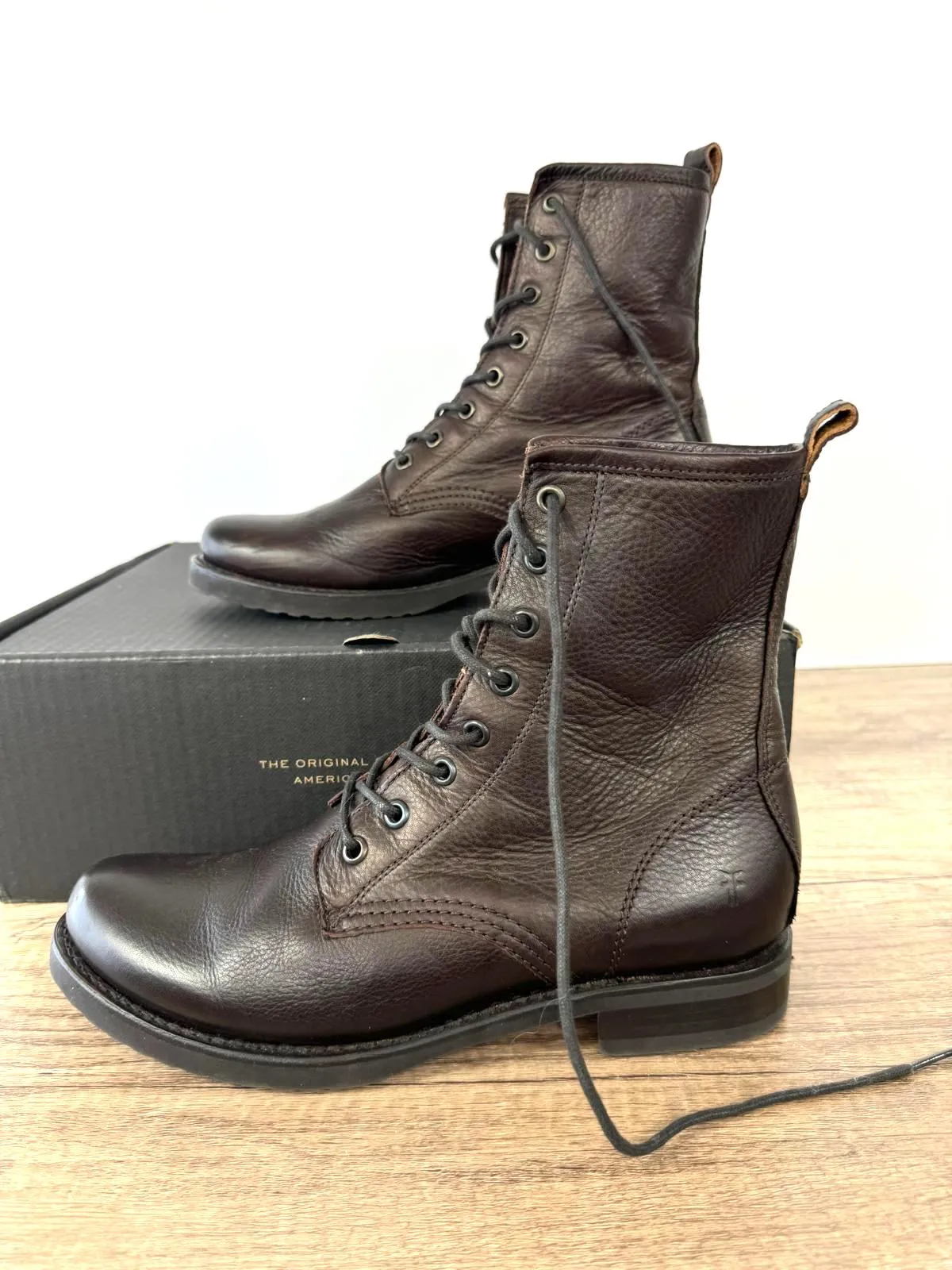 FRYE VERONICA COMBAT LEATHER BOOTS