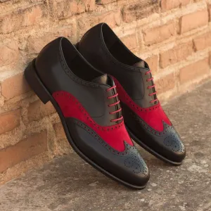 Full Brogue-Kid Suede, Box Calf, Red, Black-Wholesale
