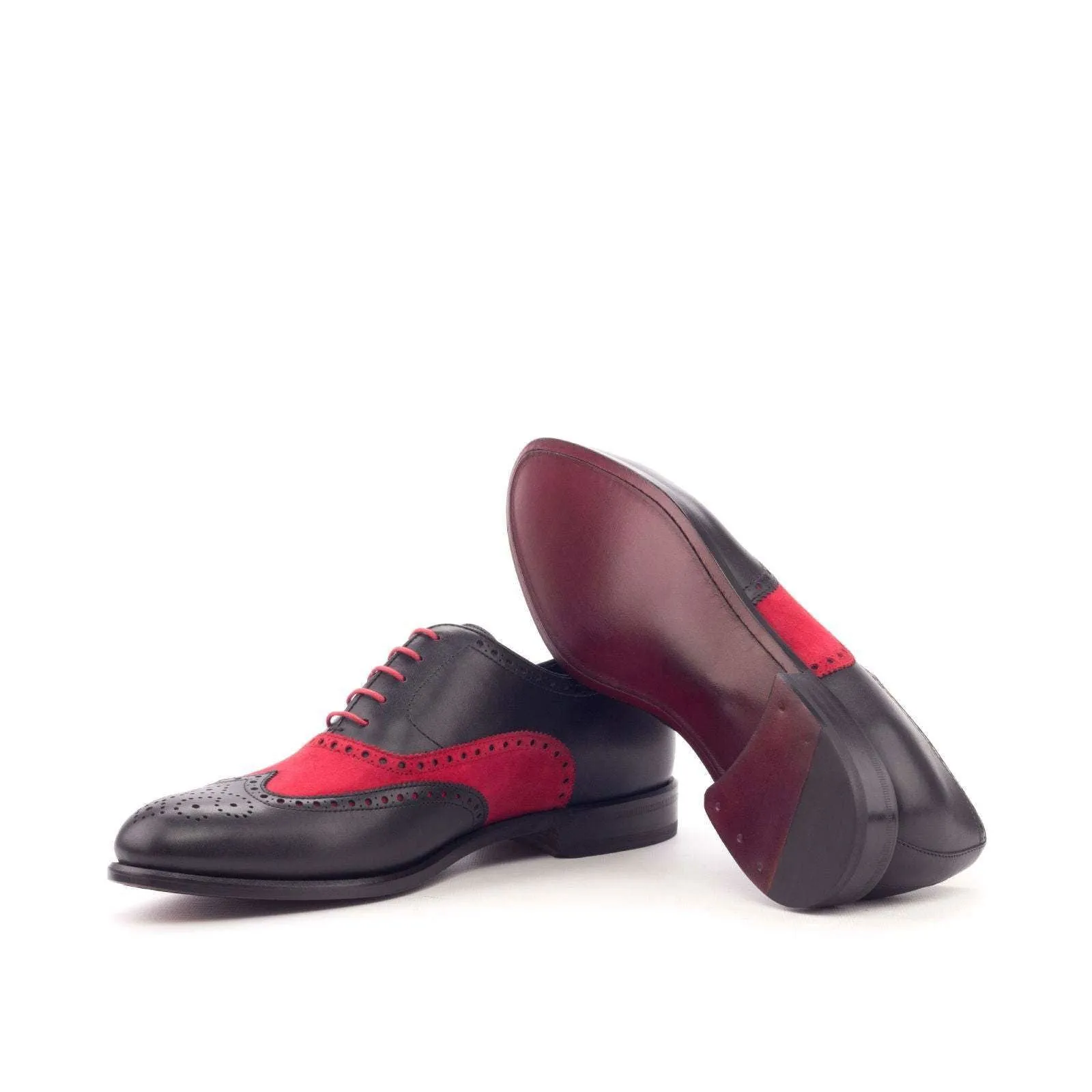 Full Brogue-Kid Suede, Box Calf, Red, Black-Wholesale