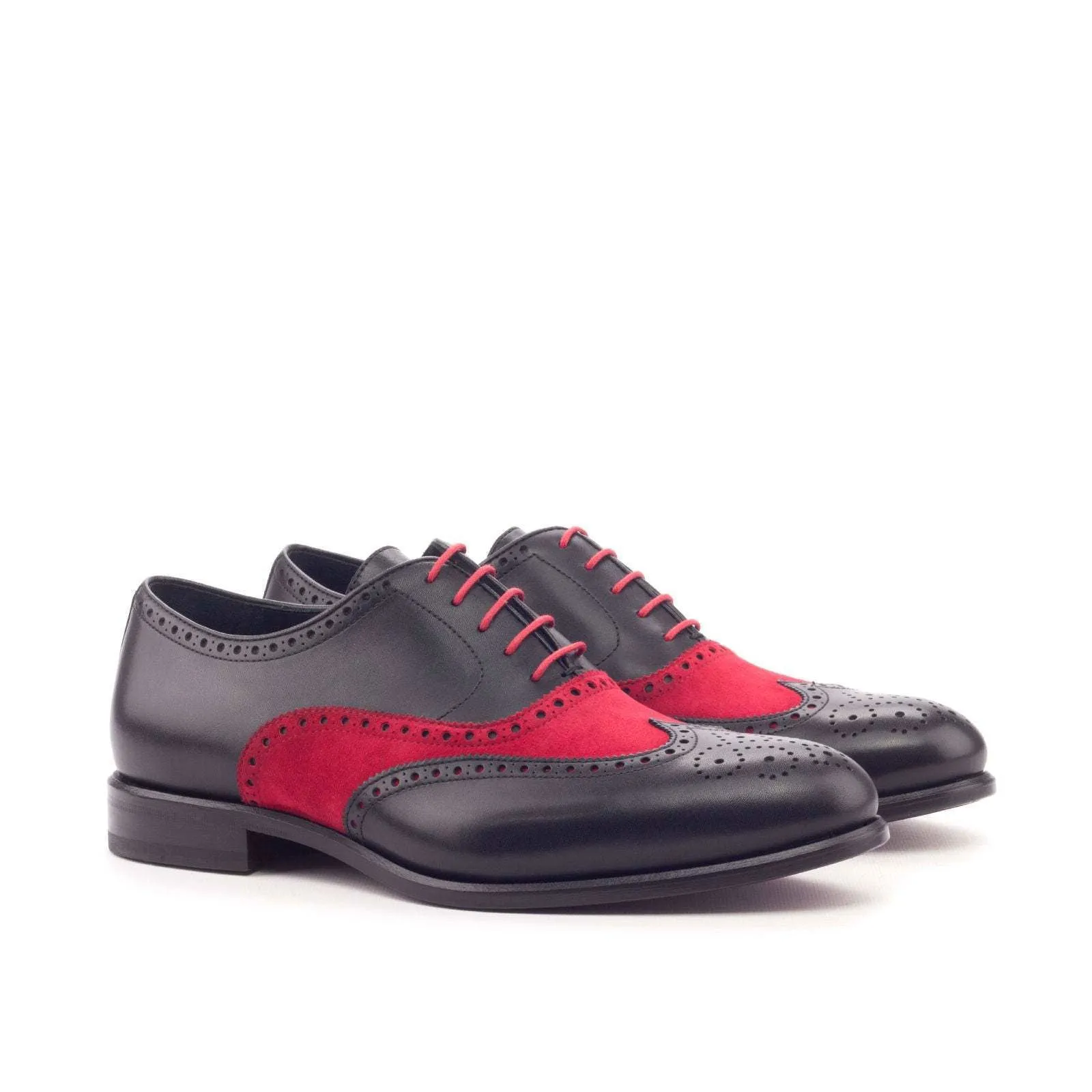Full Brogue-Kid Suede, Box Calf, Red, Black-Wholesale