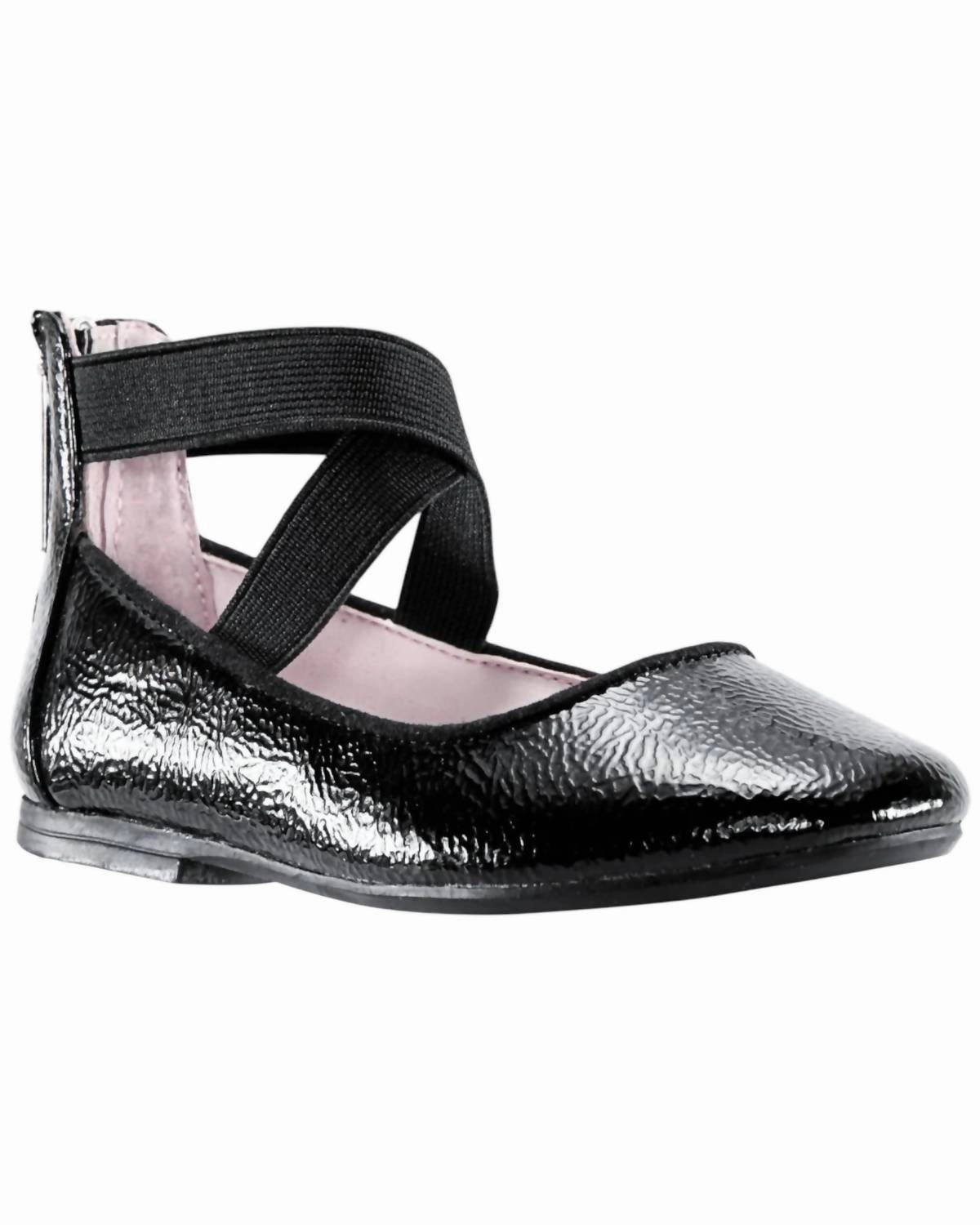 Girl's Marissa Flats In Black Crinkle Comfort Footwear