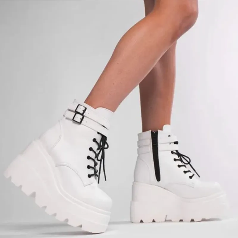 Funki Buys | Boots | Women's High Platform Buckle Ankle Boots