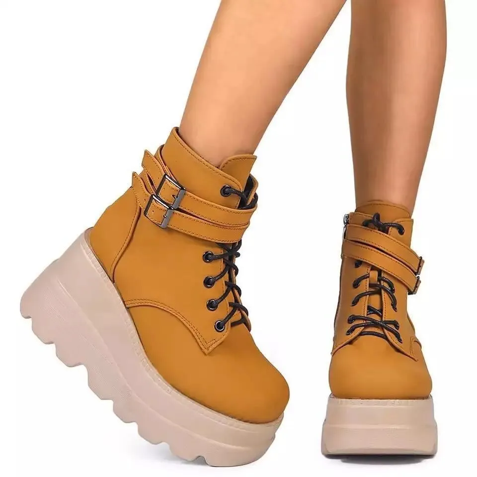 Funki Buys | Boots | Women's High Platform Buckle Ankle Boots