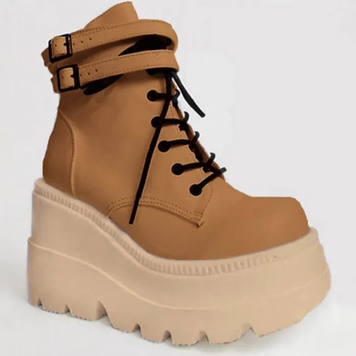 Funki Buys | Boots | Women's High Platform Buckle Ankle Boots