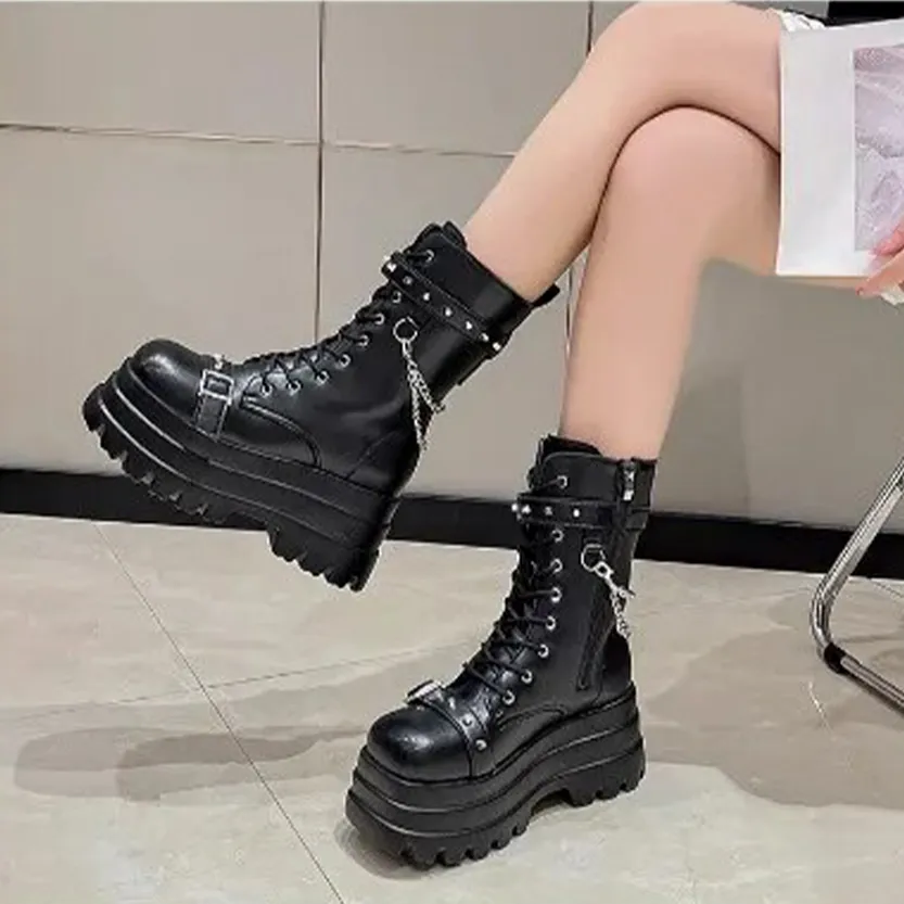 Funki Buys | Boots | Women's Punk Chain Zipper Platform Boots