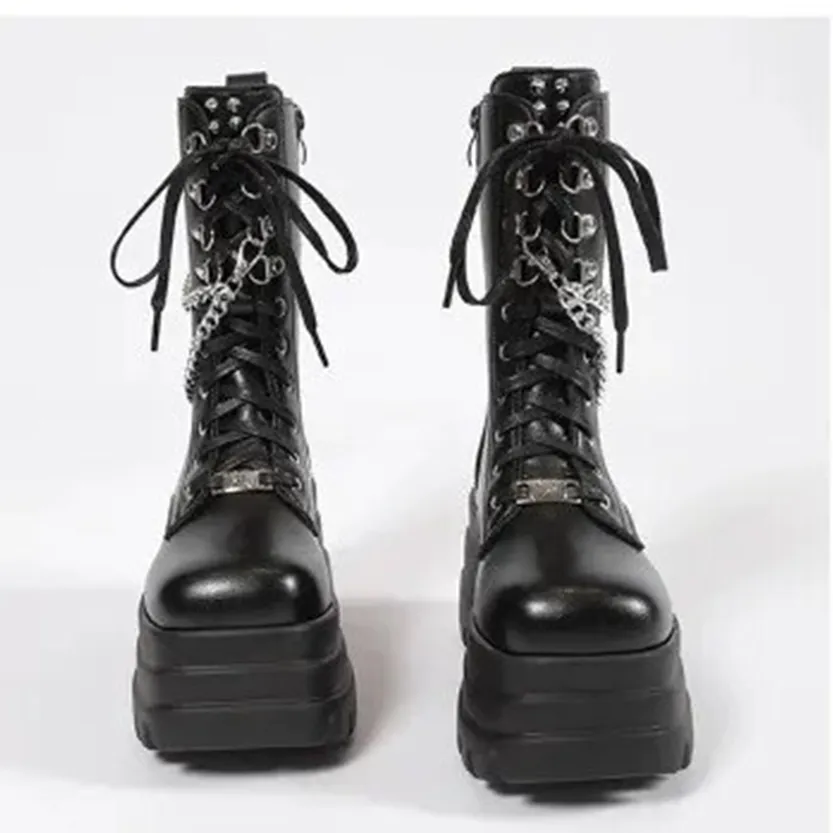 Funki Buys | Boots | Women's Punk Chain Zipper Platform Boots
