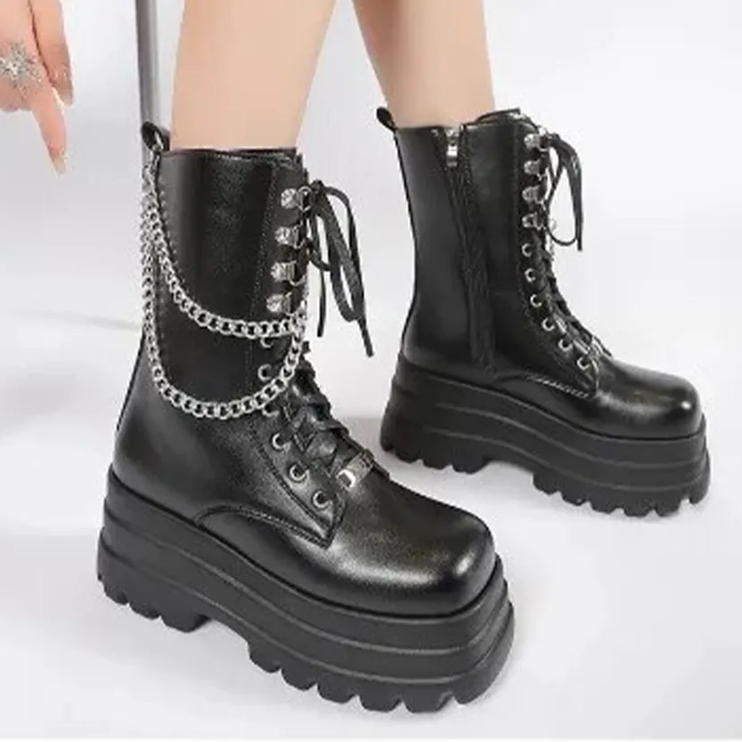 Funki Buys | Boots | Women's Punk Chain Zipper Platform Boots
