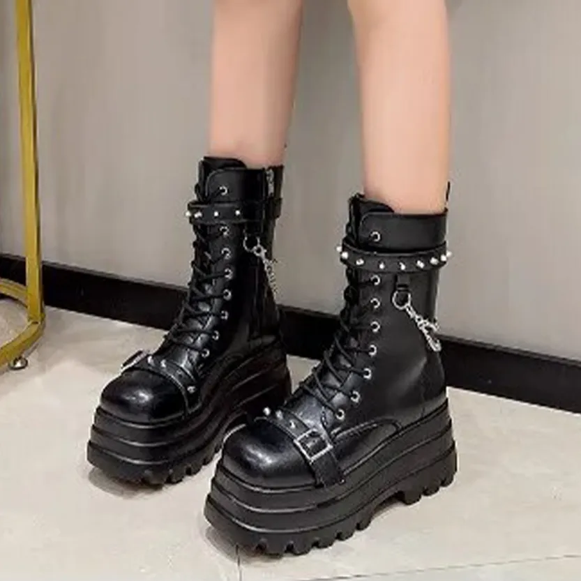 Funki Buys | Boots | Women's Punk Chain Zipper Platform Boots