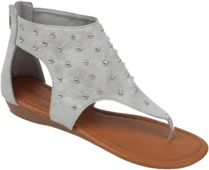 G8A1013S Women's Sandals Roman Gladiator Studded Flat T Strap Thong Back Zipper