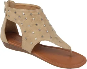 G8A1013S Women's Sandals Roman Gladiator Studded Flat T Strap Thong Back Zipper