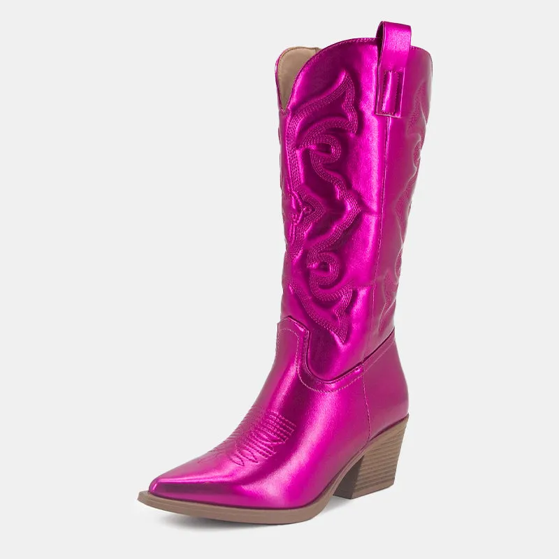 Gardenia Shiny Metallic  Embroidery Boots