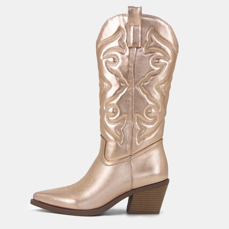 Gardenia Shiny Metallic  Embroidery Boots