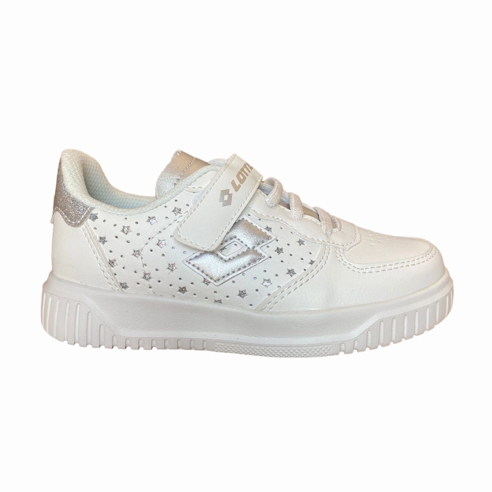 racing footwear Lotto sneakers con strappo da bambina Venus 1 AMF 219415 1VQ white-silver metal 2
