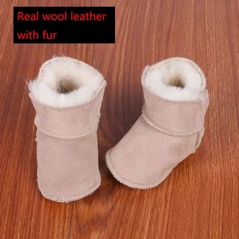 Genuine Leather Plush Wool Fur First Walker Moccasins Boots
