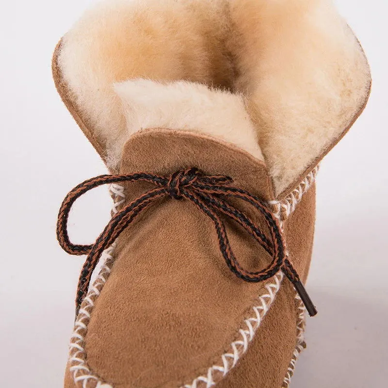 Genuine Leather Plush Wool Fur First Walker Moccasins Boots