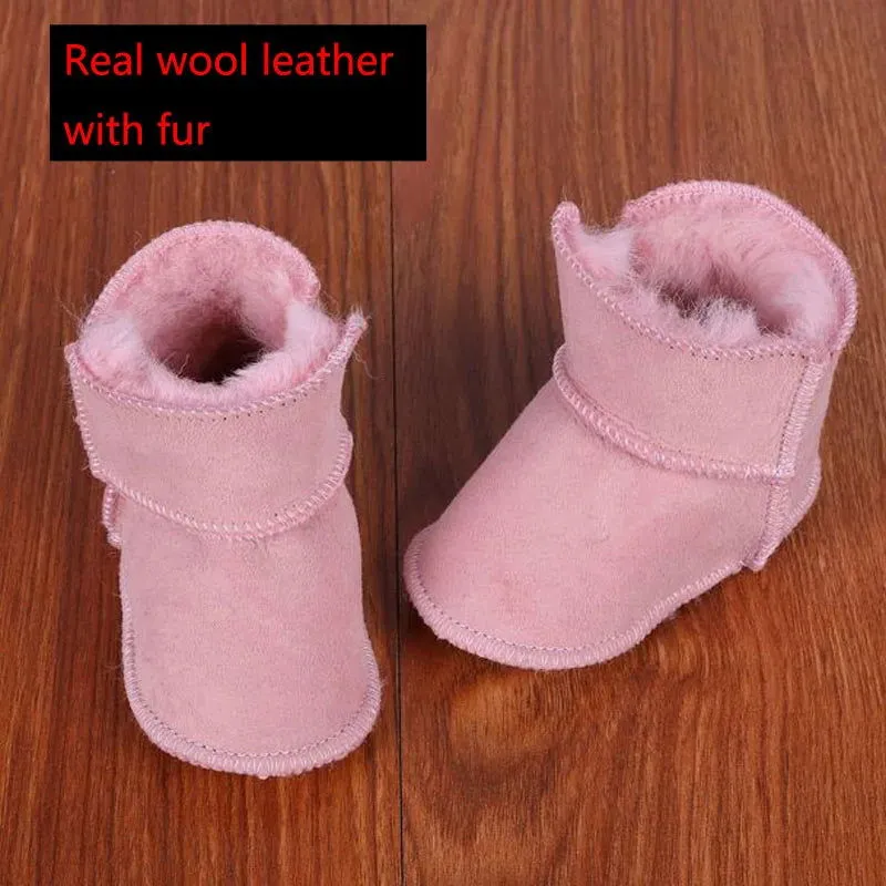 Genuine Leather Plush Wool Fur First Walker Moccasins Boots
