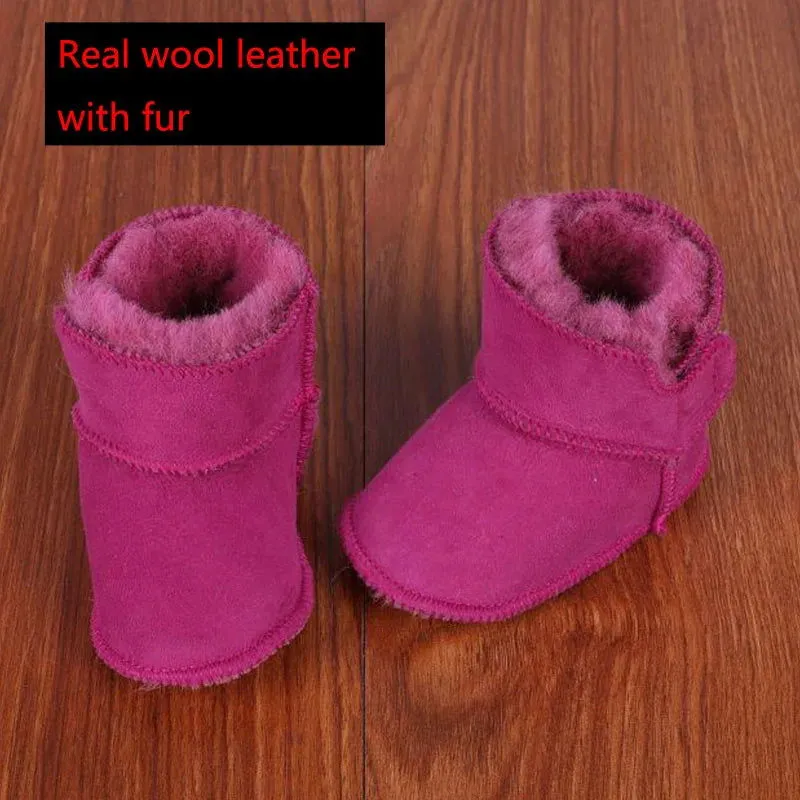 Genuine Leather Plush Wool Fur First Walker Moccasins Boots
