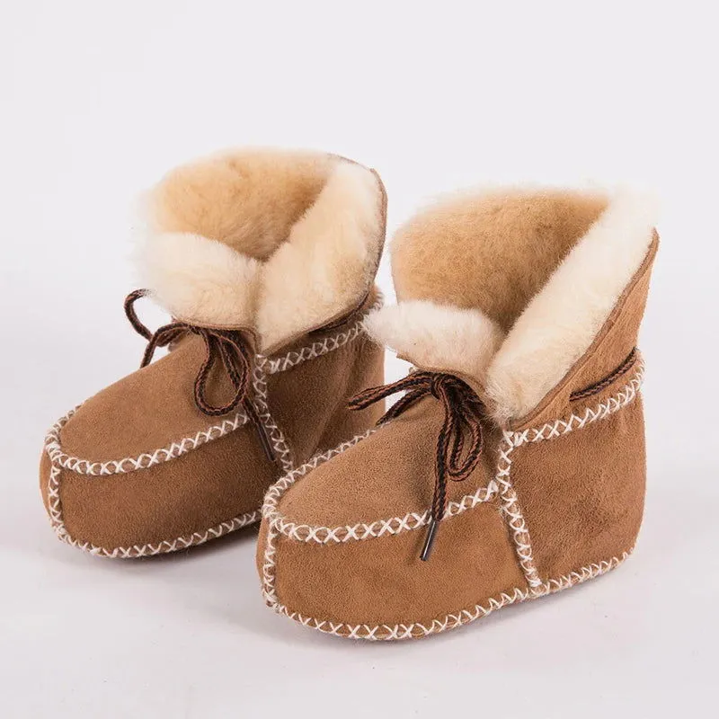 Genuine Leather Plush Wool Fur First Walker Moccasins Boots
