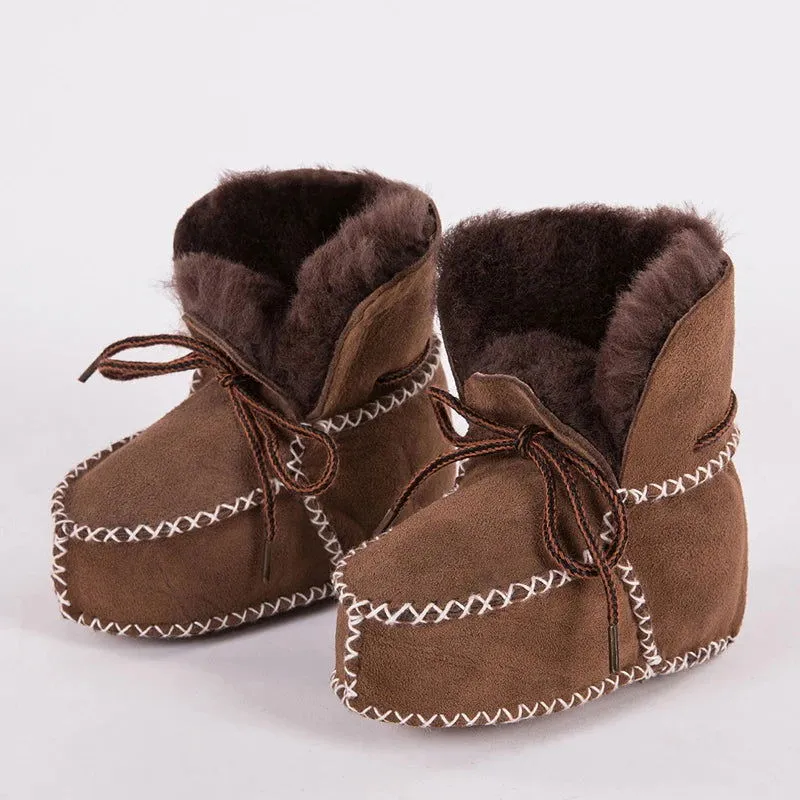 Genuine Leather Plush Wool Fur First Walker Moccasins Boots