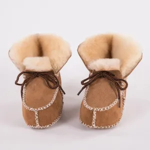 Genuine Leather Plush Wool Fur First Walker Moccasins Boots