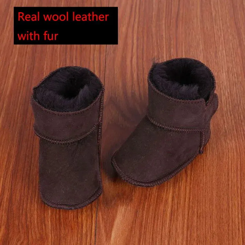 Genuine Leather Plush Wool Fur First Walker Moccasins Boots