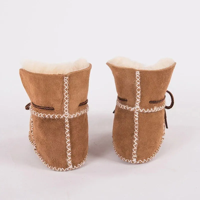 Genuine Leather Plush Wool Fur First Walker Moccasins Boots