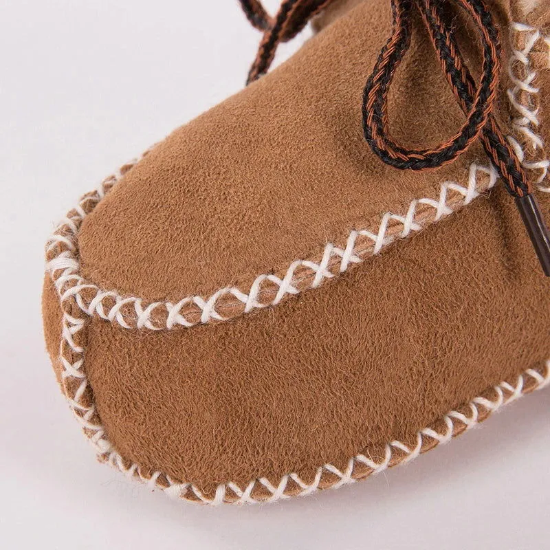 Genuine Leather Plush Wool Fur First Walker Moccasins Boots