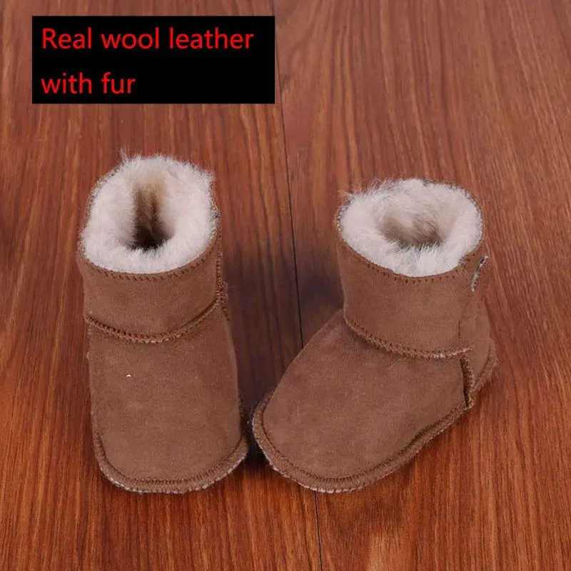 Genuine Leather Plush Wool Fur First Walker Moccasins Boots