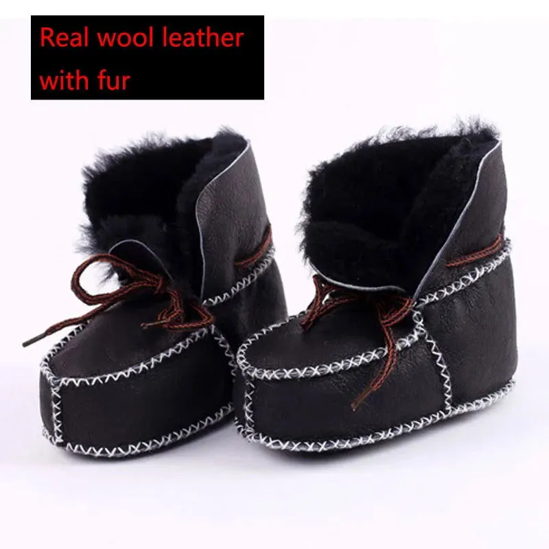 Genuine Leather Plush Wool Fur First Walker Moccasins Boots