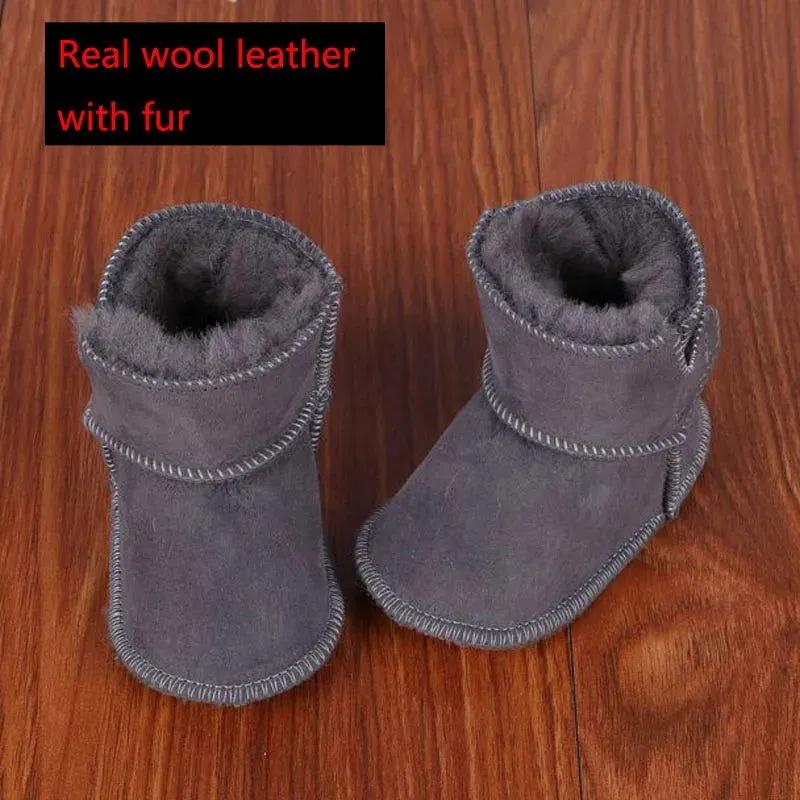Genuine Leather Plush Wool Fur First Walker Moccasins Boots