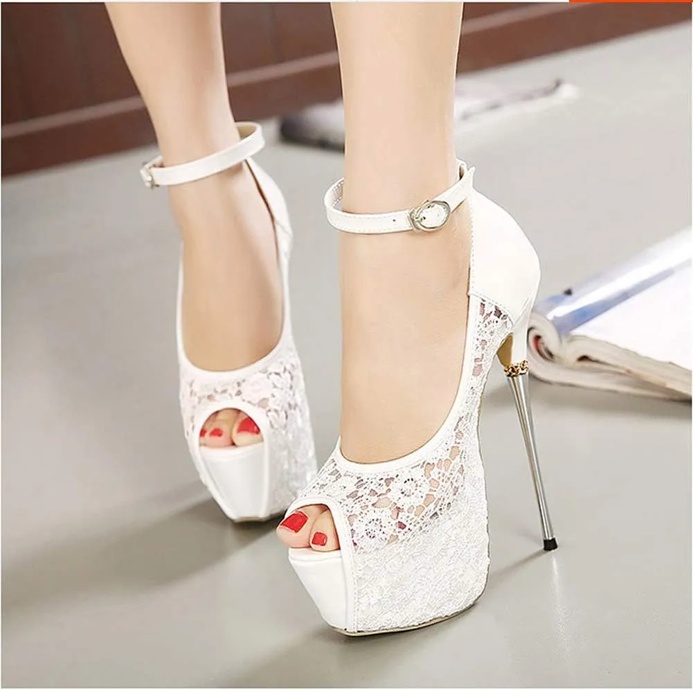 getmorebeauty Women's stripper Heels Sandals Lace Flower Strappy Hollow stiletto High Heels