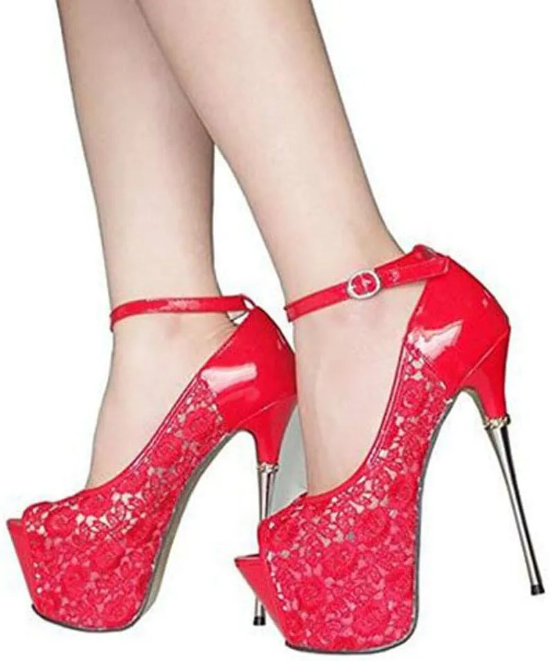 getmorebeauty Women's stripper Heels Sandals Lace Flower Strappy Hollow stiletto High Heels