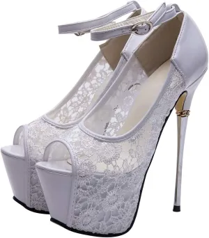 getmorebeauty Women's stripper Heels Sandals Lace Flower Strappy Hollow stiletto High Heels