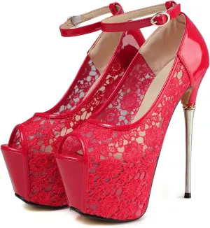 getmorebeauty Women's stripper Heels Sandals Lace Flower Strappy Hollow stiletto High Heels