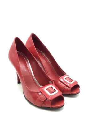 Gianni Bini Women's Red Leather Peep Toe Slip-On Cone Pump Heels - Size 7.5 M