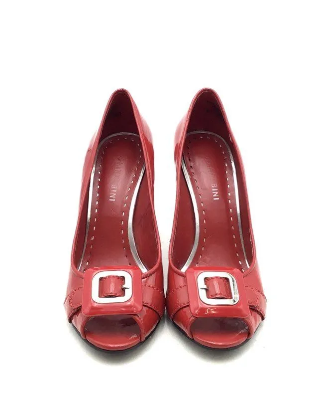 Gianni Bini Women's Red Leather Peep Toe Slip-On Cone Pump Heels - Size 7.5 M