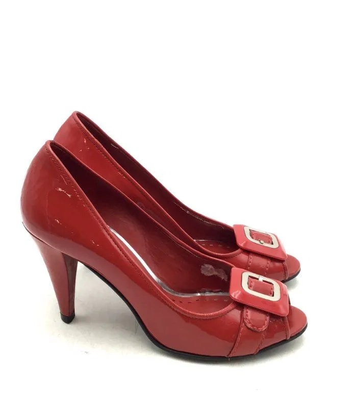 Gianni Bini Women's Red Leather Peep Toe Slip-On Cone Pump Heels - Size 7.5 M