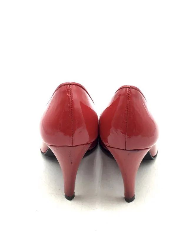 Gianni Bini Women's Red Leather Peep Toe Slip-On Cone Pump Heels - Size 7.5 M