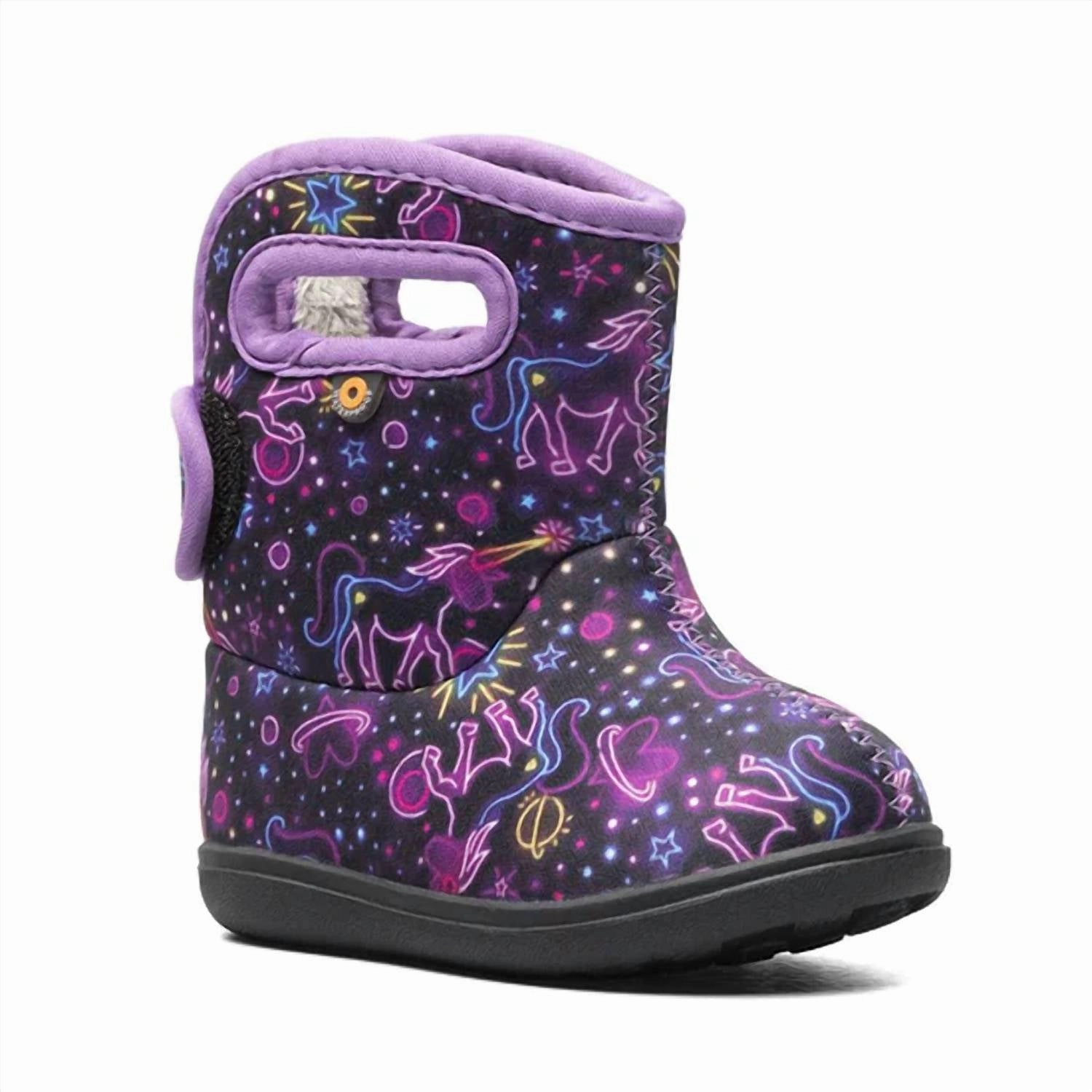Girl's Baby Neon Unicorn Boots In Black Day Ready