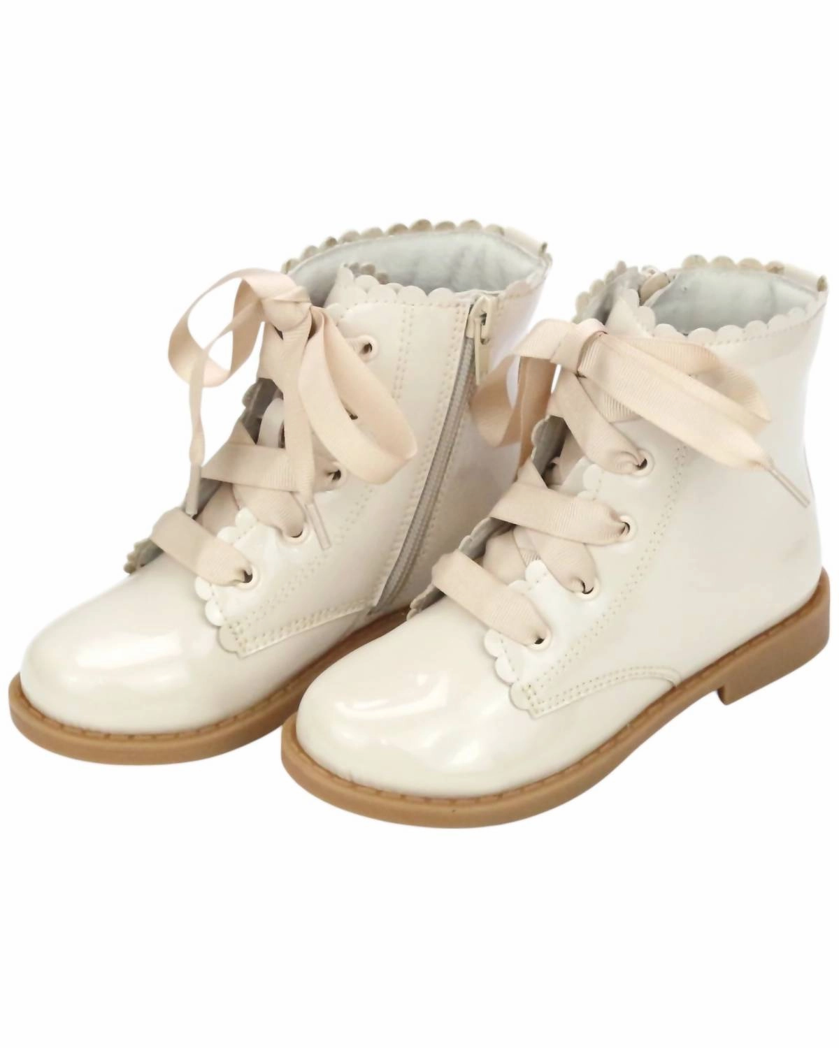 Girl's Josephine Scalloped Boot In Patent Cream Cycling Comfort