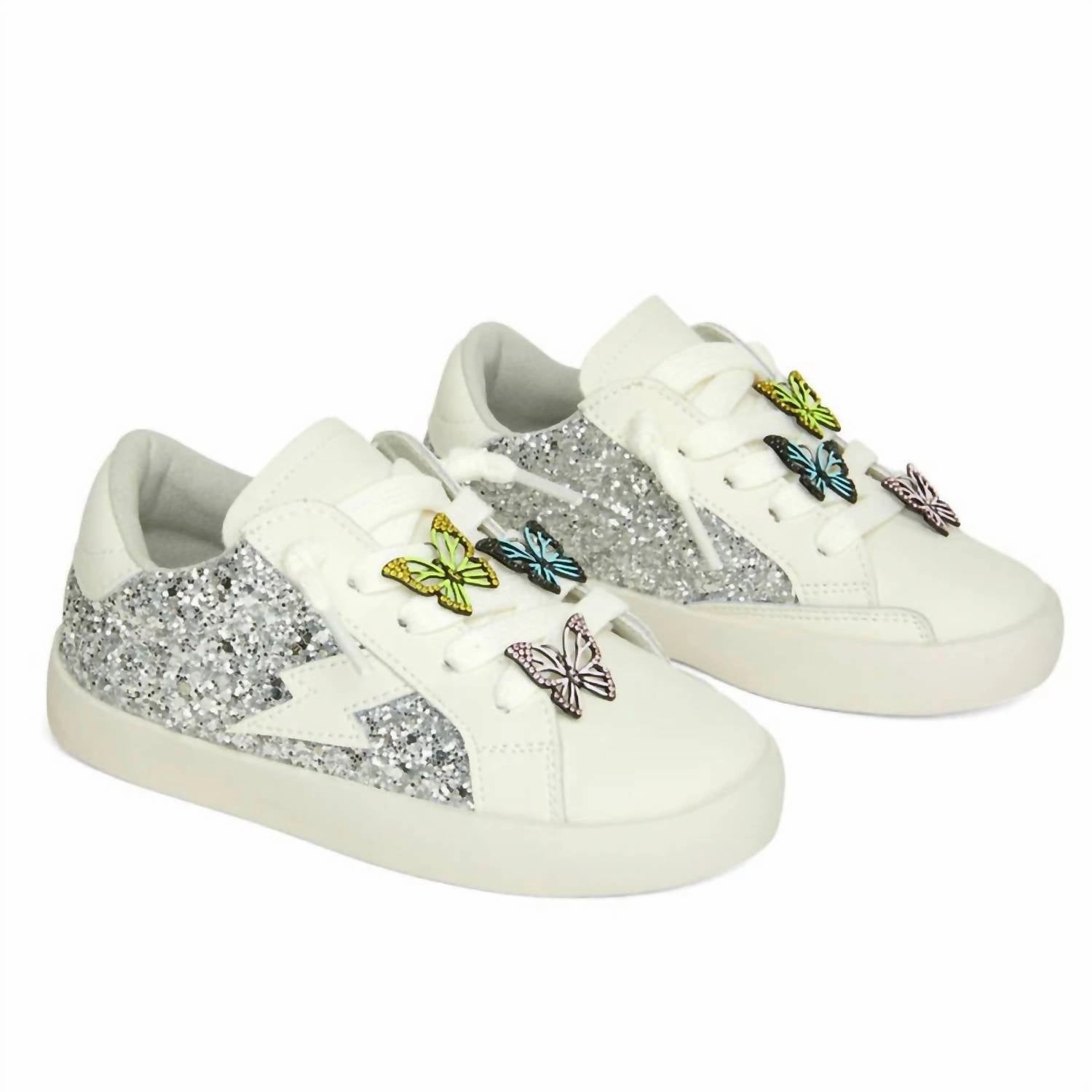 Girl's Mariposa Charm Sneakers In White Silver Jump Friendly Anti fungal